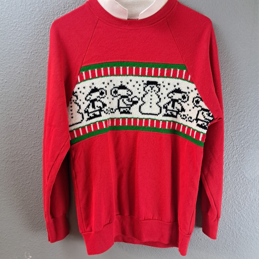 Vintage 80s Womens Heartland USA Red Christmas Sweater Adult Small Mice Snowman